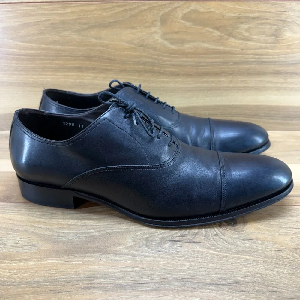 To Boot Adam Derrick New York Mens Derby 11 Black Leather Cap Toe Dress Shoes